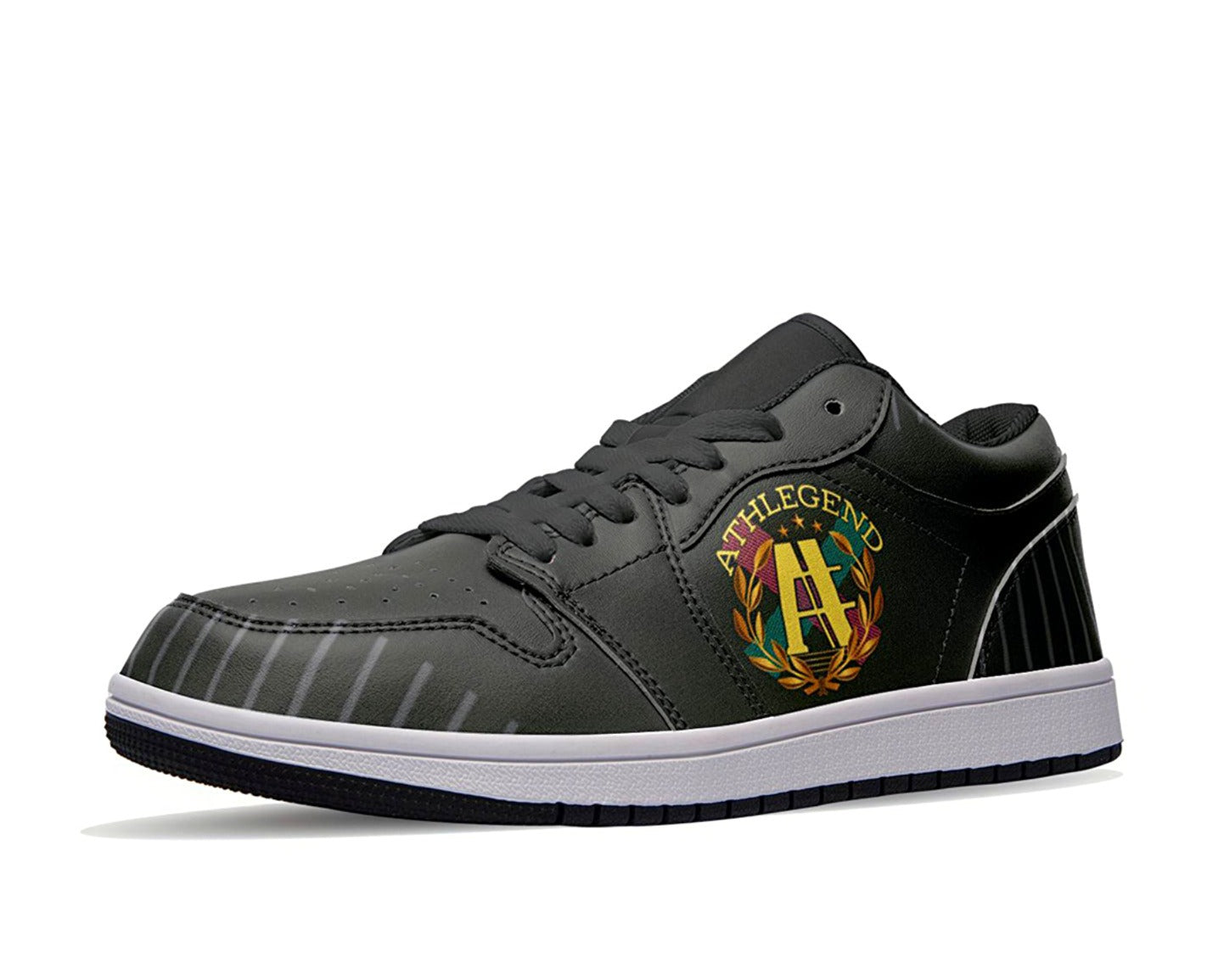 Athlegend Vintage Streak Unisex Low Top Leather Sneakers (Black)