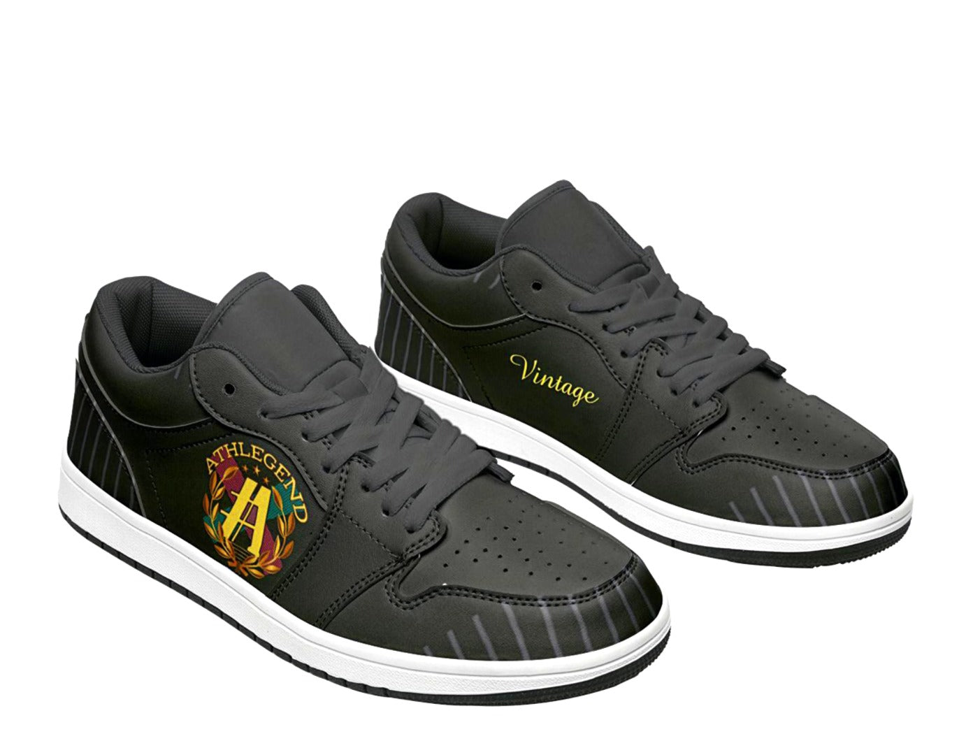 Athlegend Vintage Streak Unisex Low Top Leather Sneakers (Black)