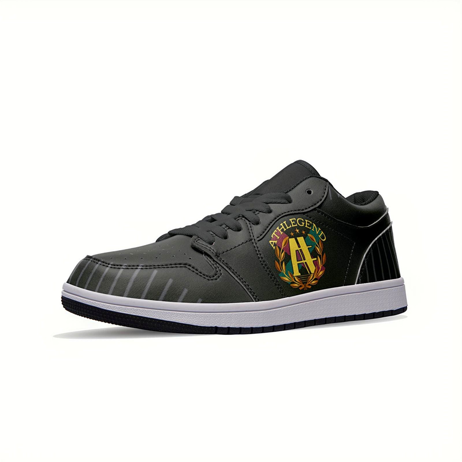 Athlegend Vintage Streak Unisex Low Top Leather Sneakers (Black)