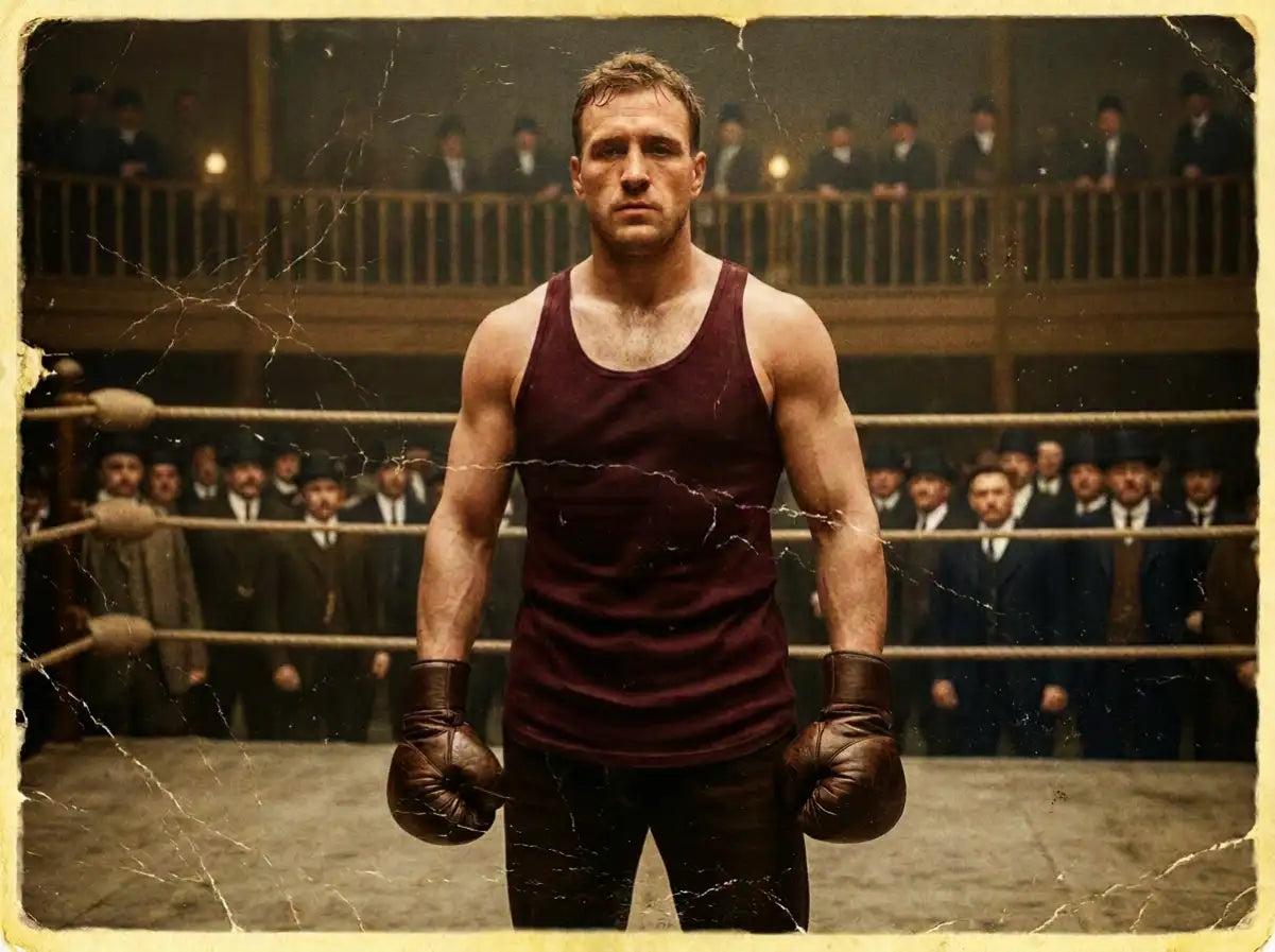 A maroon tank top worn by a boxer in the ring.