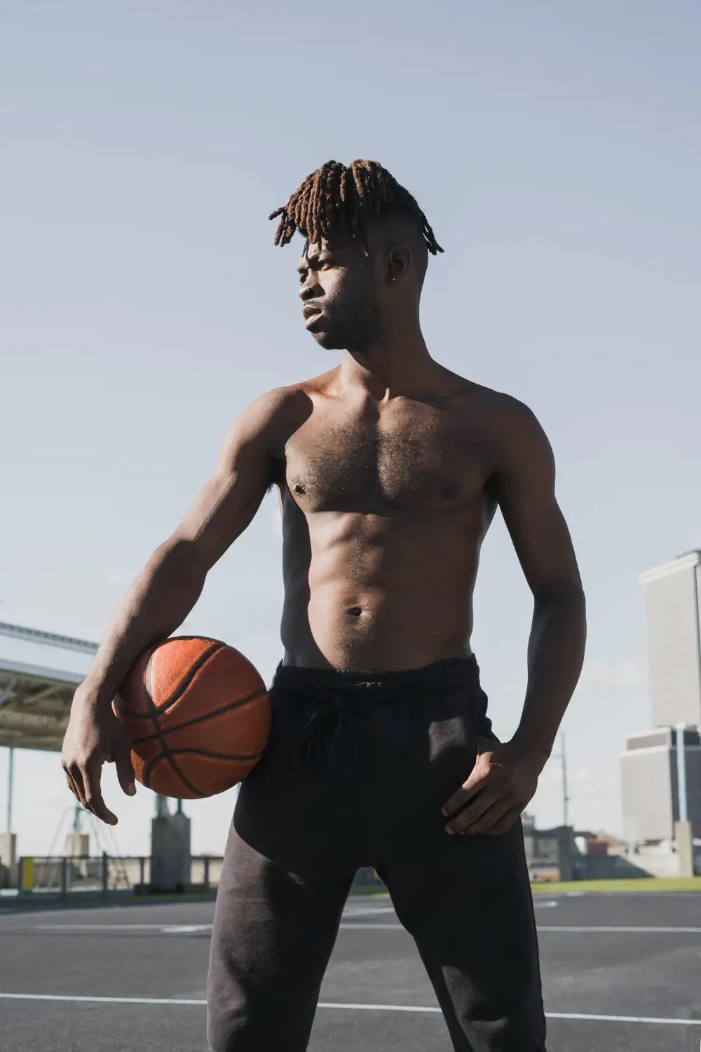 Orange basketball with black seams
